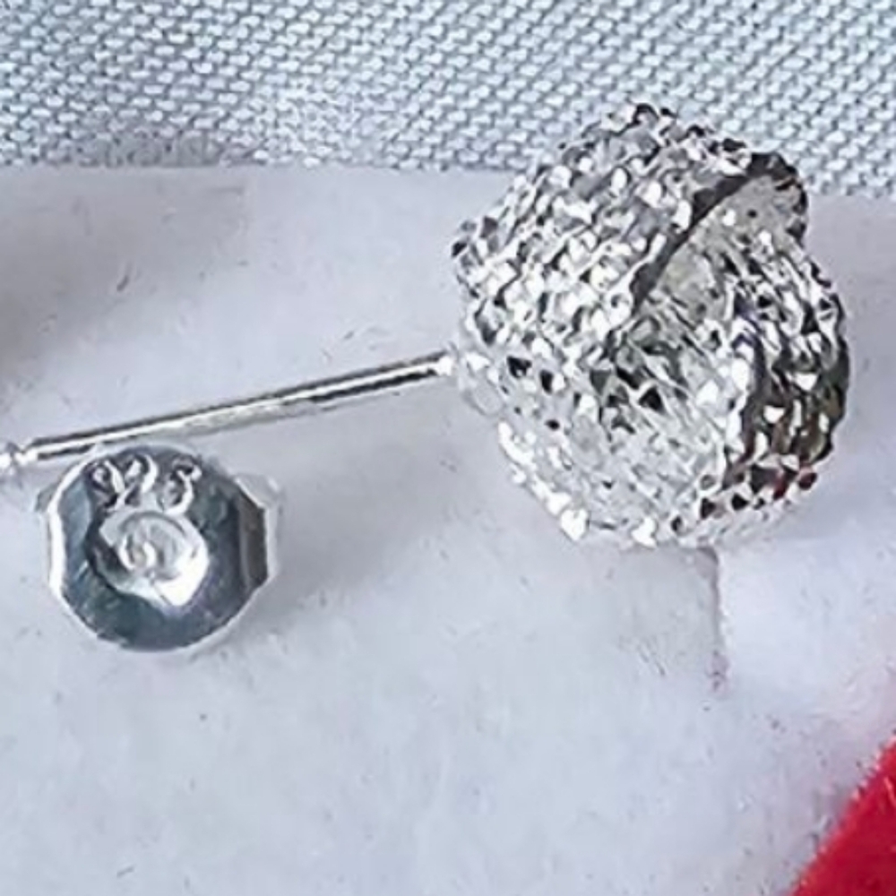 .925 Sterling Silver NEW Braided Knot Stud Earrings Comes w/ Cute Strawberry Box - Picture 3 of 7